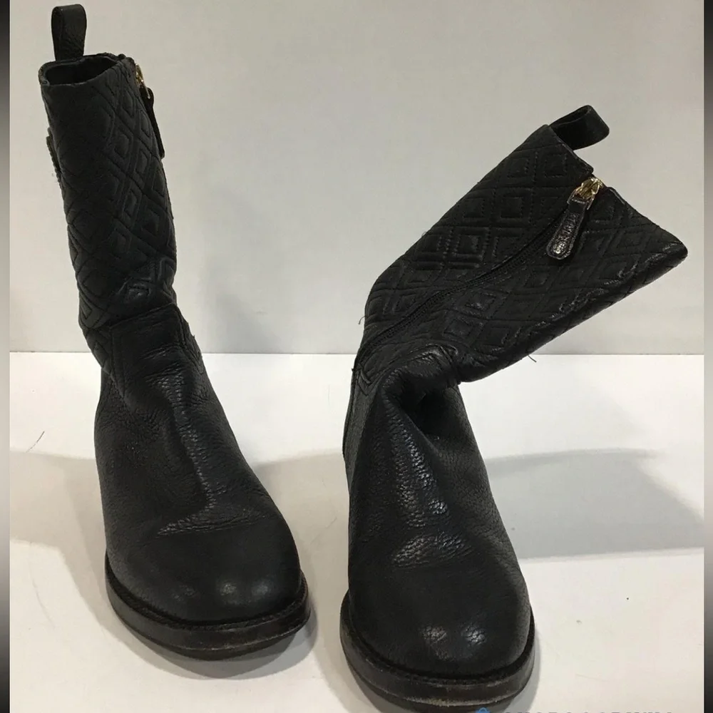 Tory Burch Black Quilted Leather Women's Boots Size 6.5M